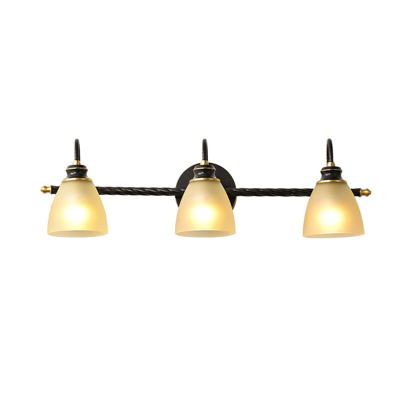 Rynx | 2/3 Lights Vanity Lamp Traditional Bell Frosted Glass Wall Lamp in Black for Bathroom