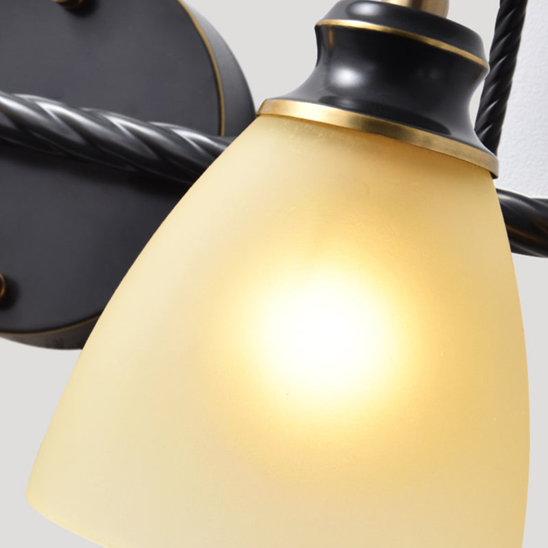 Rynx | 2/3 Lights Vanity Lamp Traditional Bell Frosted Glass Wall Lamp in Black for Bathroom