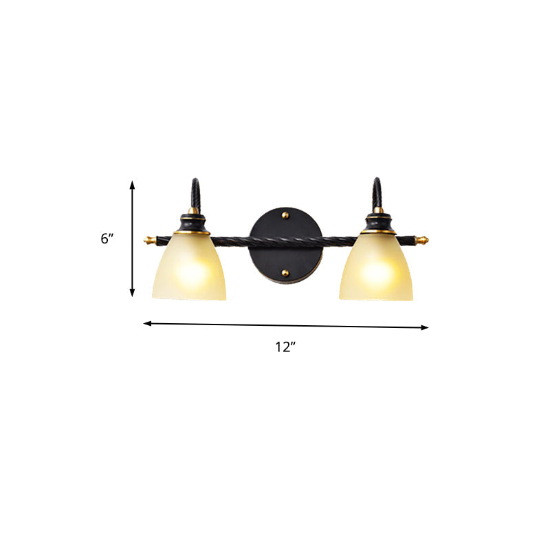 Rynx | 2/3 Lights Vanity Lamp Traditional Bell Frosted Glass Wall Lamp in Black for Bathroom