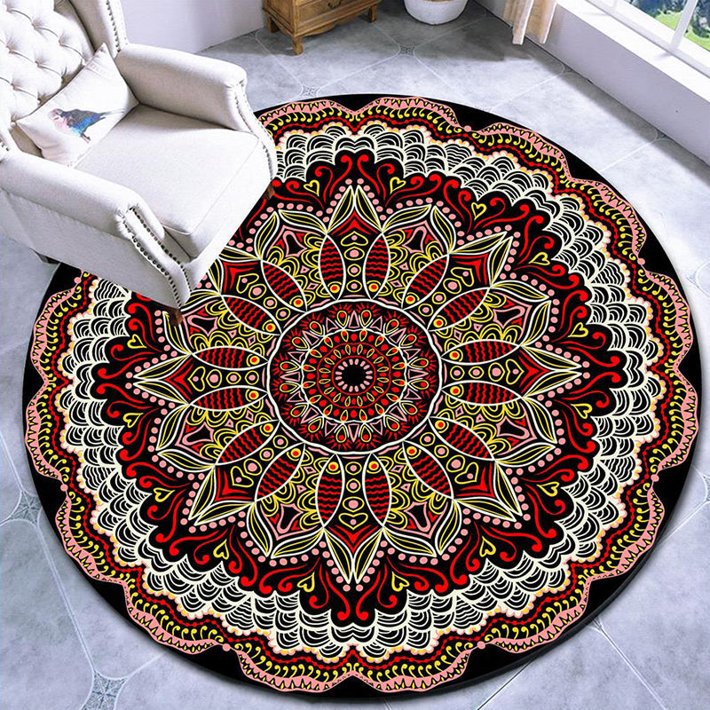 Rynx | Beautiful mandala patterned rug Multicolored Moroccan area rug Polyester pet friendly stain resistant non-slip backing rug for tea room