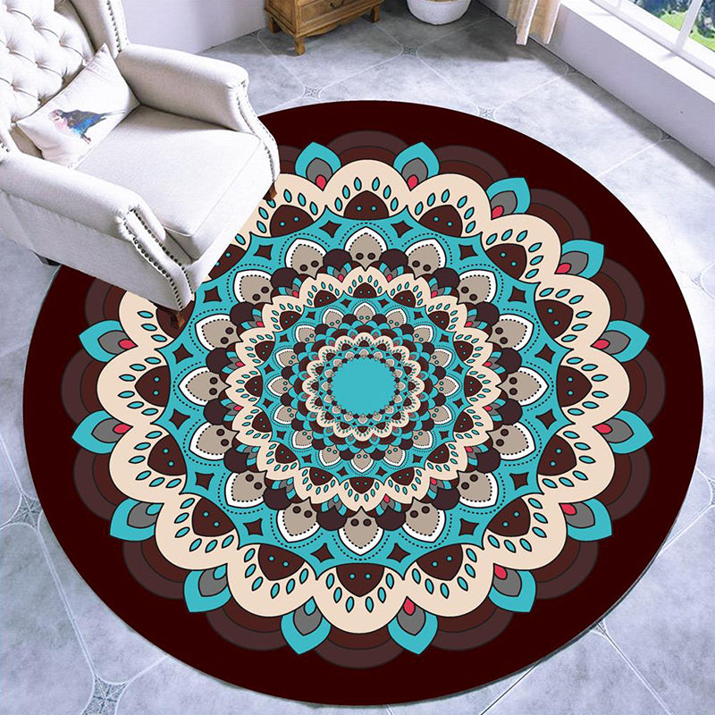 Rynx | Beautiful mandala patterned rug Multicolored Moroccan area rug Polyester pet friendly stain resistant non-slip backing rug for tea room