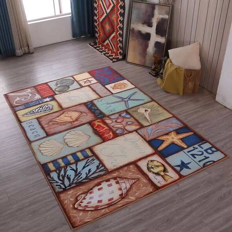 Rynx | Multicolored living room rug Moroccan patchwork printed rug Synthetic non-slip backing pet-friendly stain-resistant rug