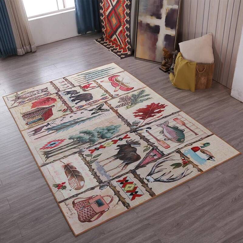 Rynx | Multicolored living room rug Moroccan patchwork printed rug Synthetic non-slip backing pet-friendly stain-resistant rug