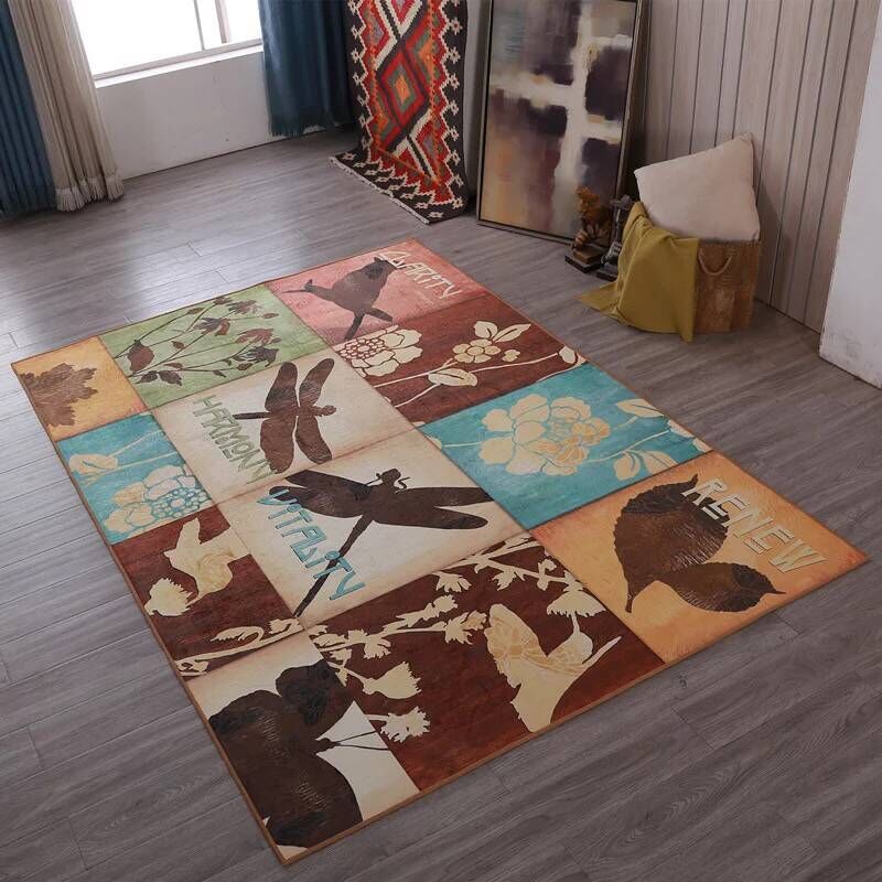 Rynx | Multicolored living room rug Moroccan patchwork printed rug Synthetic non-slip backing pet-friendly stain-resistant rug