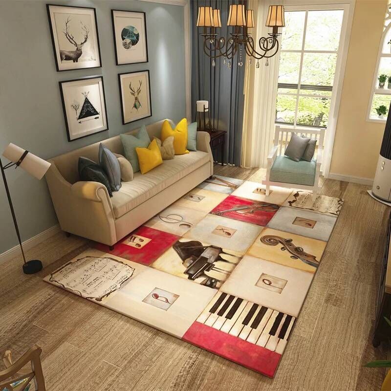 Rynx | Multicolored living room rug Moroccan patchwork printed rug Synthetic non-slip backing pet-friendly stain-resistant rug