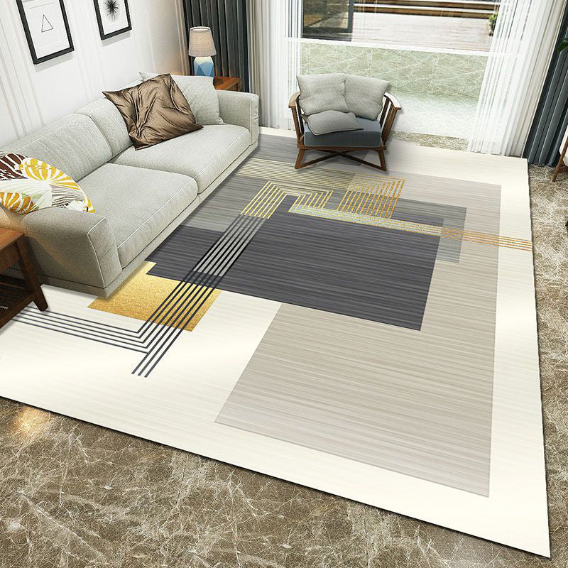 Rynx | Minimalist 3D Printing Geometry Rug Multi-Colored Polypropylene Rug Machine Washable Non-Slip Stain Resistant Area Rug for Home