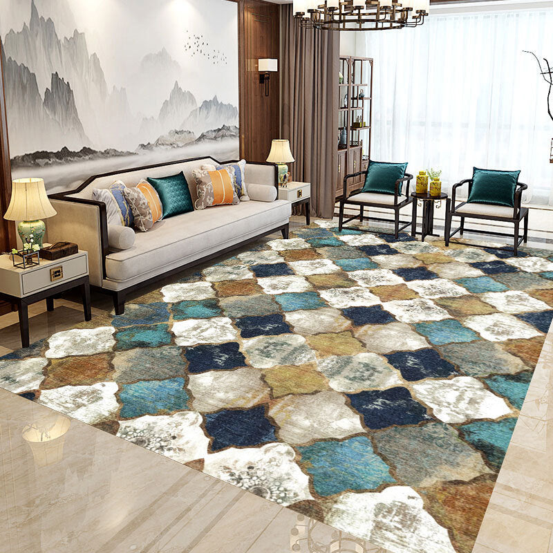 Rynx | Modern Home Decorative Rug Multi Colored Geometry Area Rug Polypropylene Washable Stain Resistant Non-Slip Backing Rug