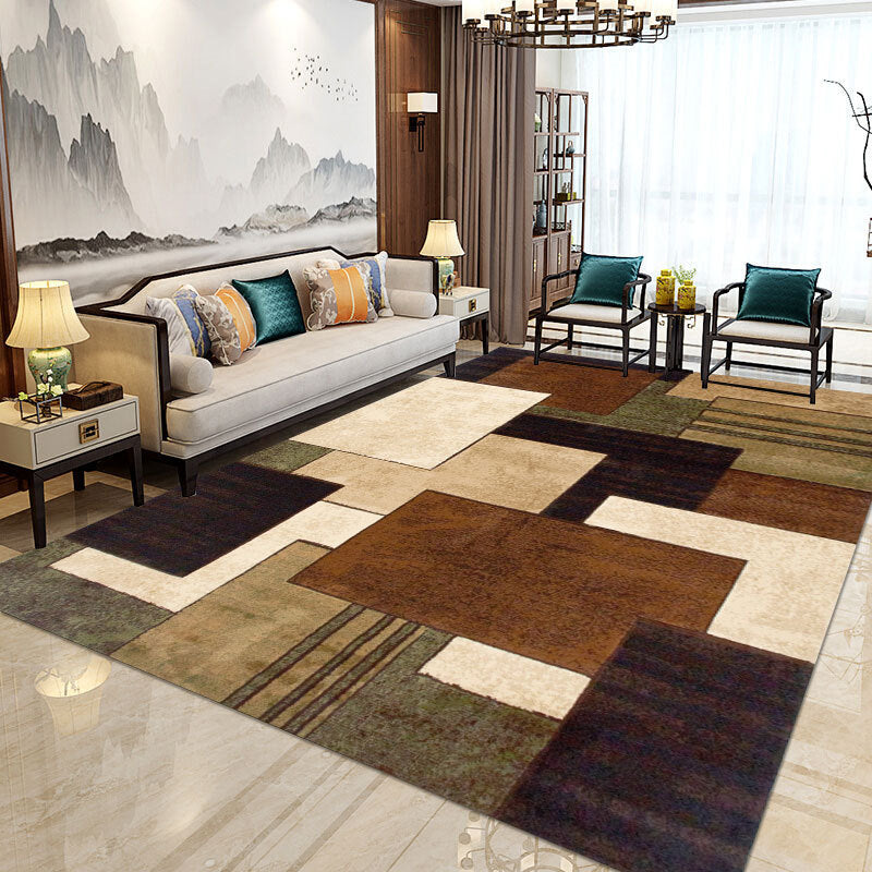 Rynx | Modern Home Decorative Rug Multi Colored Geometry Area Rug Polypropylene Washable Stain Resistant Non-Slip Backing Rug