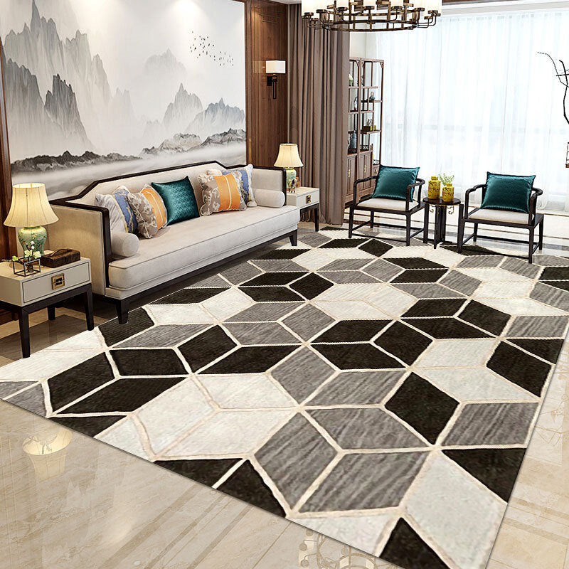 Rynx | Modern Home Decorative Rug Multi Colored Geometry Area Rug Polypropylene Washable Stain Resistant Non-Slip Backing Rug