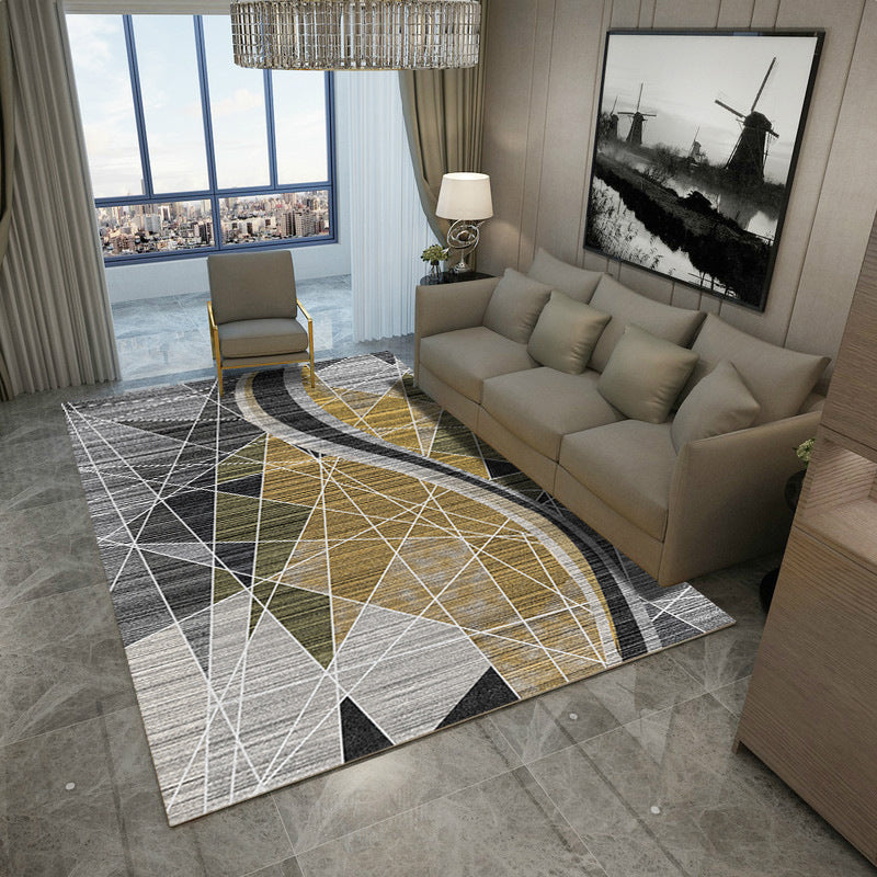 Rynx | Multicolor Modern Rug Polyester Graphic Print Area Carpet Machine Washable Anti-Slip Backing Stain Resistant Rug for Family Room