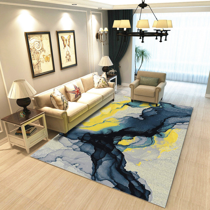 Rynx | Multicolor Modern Rug Polyester Graphic Print Area Carpet Machine Washable Anti-Slip Backing Stain Resistant Rug for Family Room