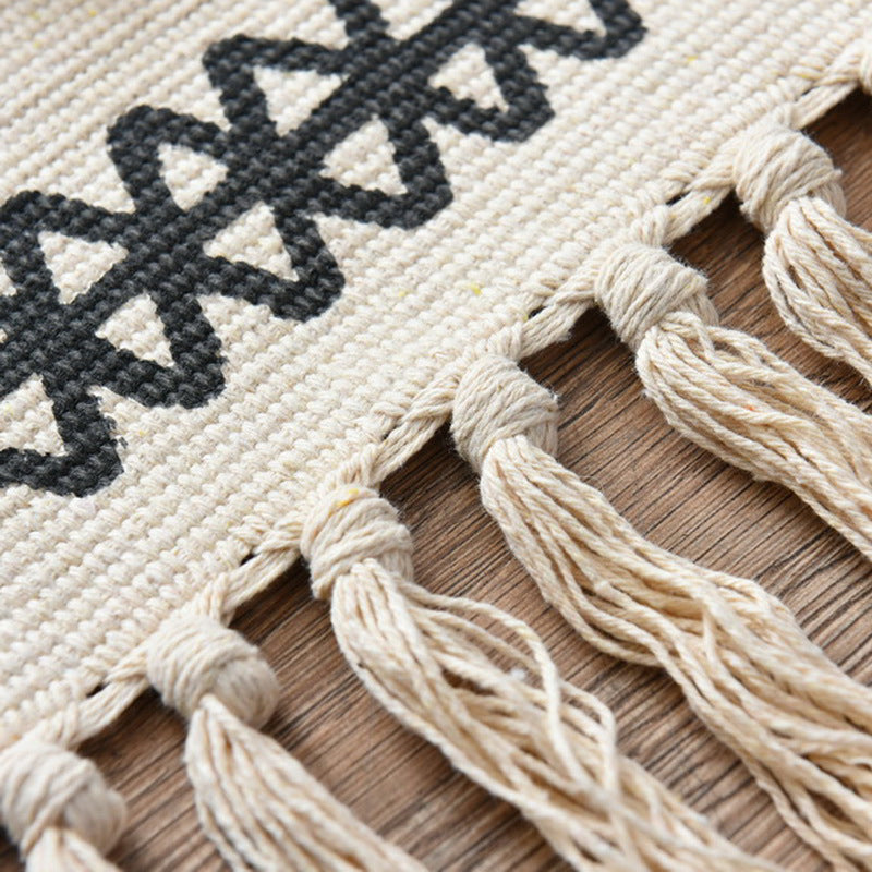 Rynx | Western Bedroom Carpet Multicolored geometric print rug cotton blend machine washable easy care with fringes
