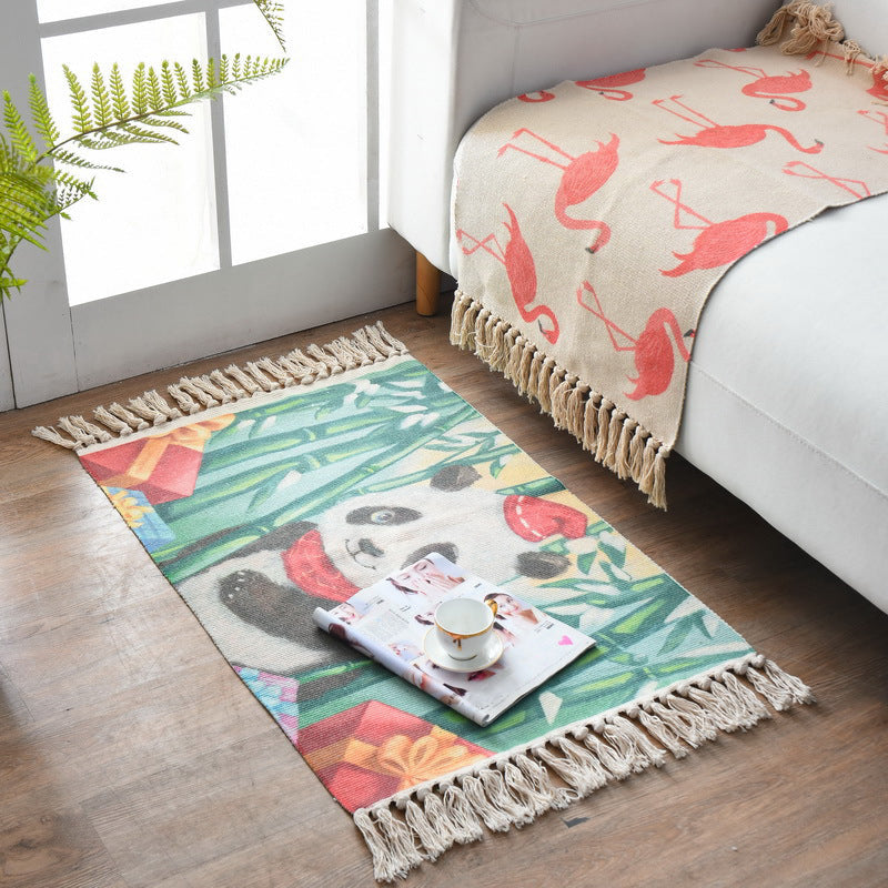 Rynx | Western Bedroom Carpet Multicolored geometric print rug cotton blend machine washable easy care with fringes