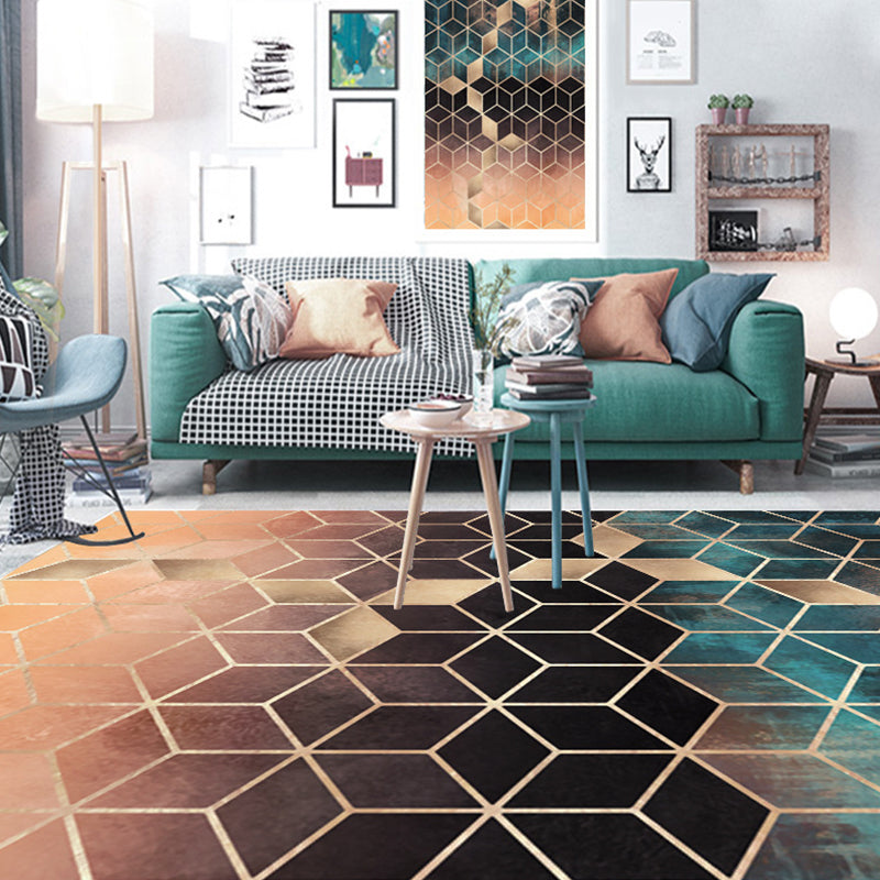 Rynx | Contemporary Area Rug Multi-colored Geo Printed Carpet Synthetic Non-slip Machine Washable Rug