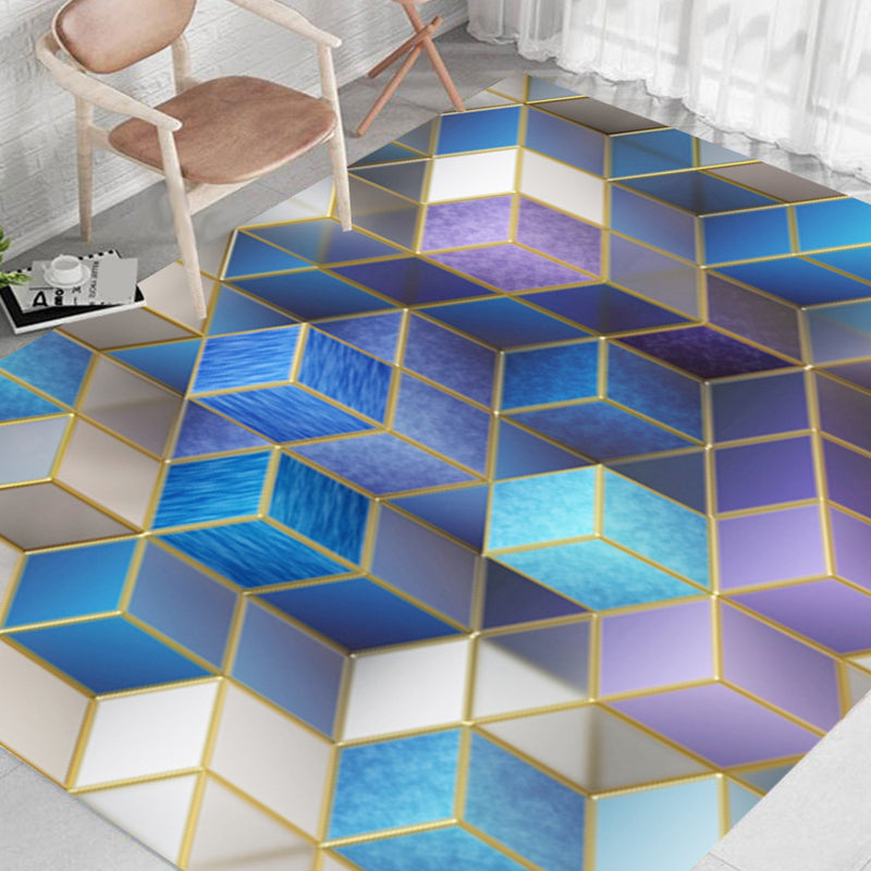 Rynx | Contemporary Area Rug Multi-colored Geo Printed Carpet Synthetic Non-slip Machine Washable Rug
