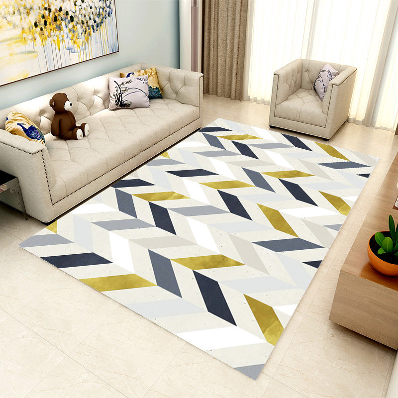 Rynx | Contemporary Area Rug Multi-colored Geo Printed Carpet Synthetic Non-slip Machine Washable Rug