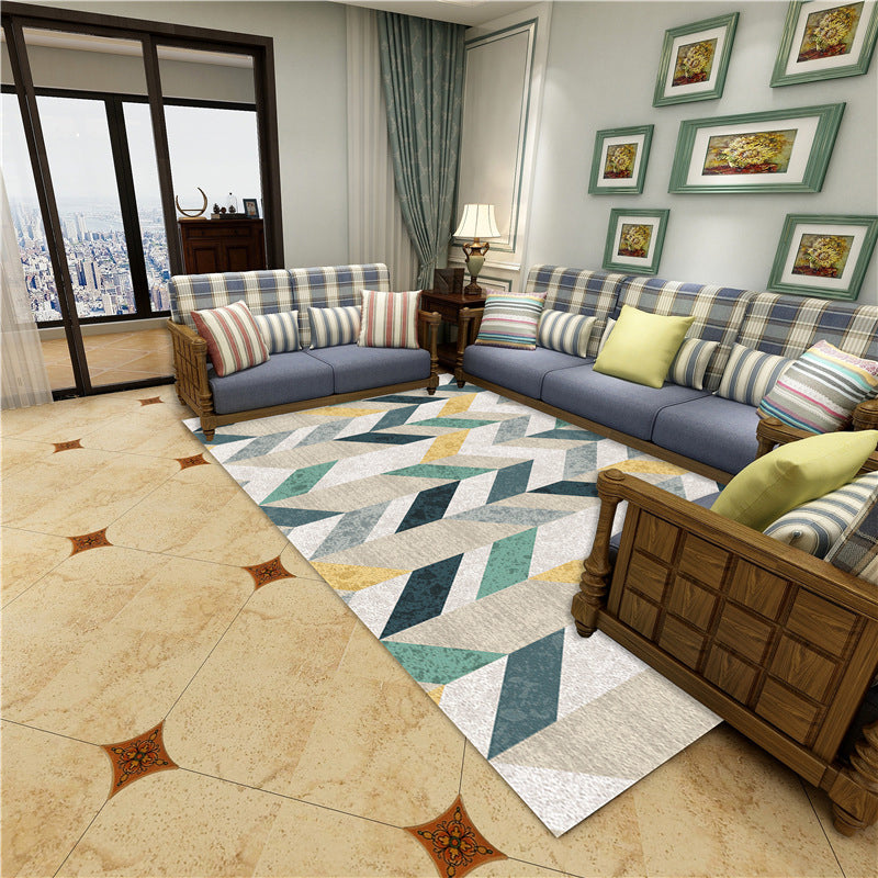 Rynx | Contemporary Area Rug Multi-colored Geo Printed Carpet Synthetic Non-slip Machine Washable Rug