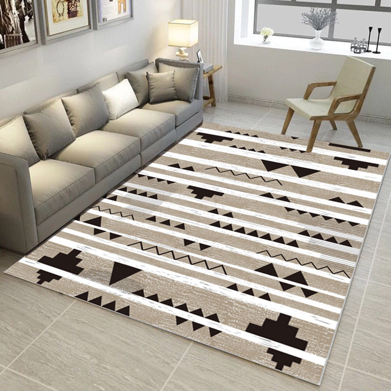 Rynx | Multi Color Nordic Rug Polyster Geo Printed Area Rug Non-Slip Backing Pet Friendly Easy Care Rug for Parlor
