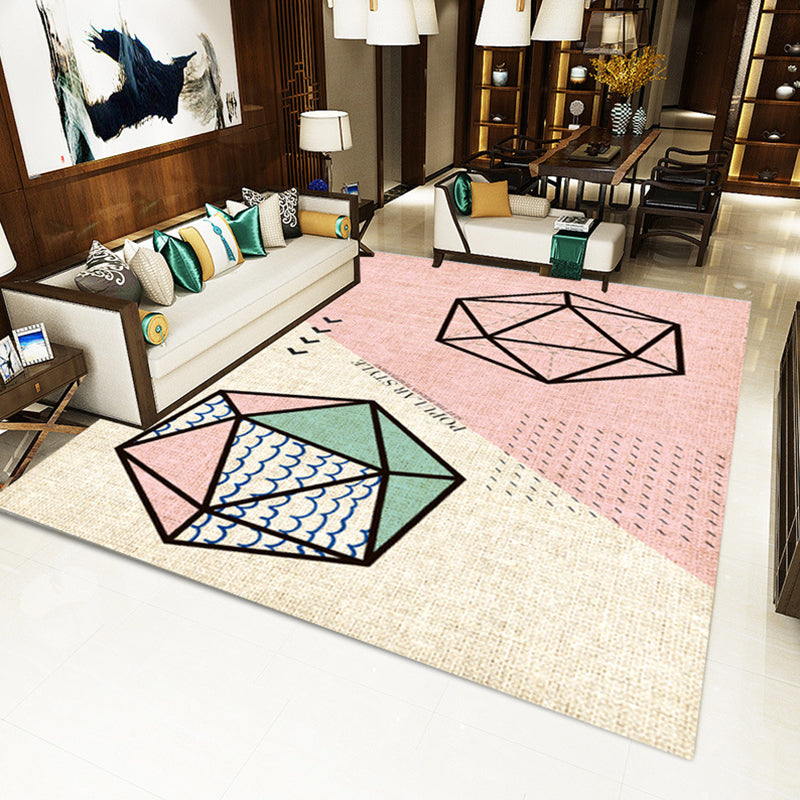 Rynx | Multi Color Nordic Rug Polyster Geo Printed Area Rug Non-Slip Backing Pet Friendly Easy Care Rug for Parlor