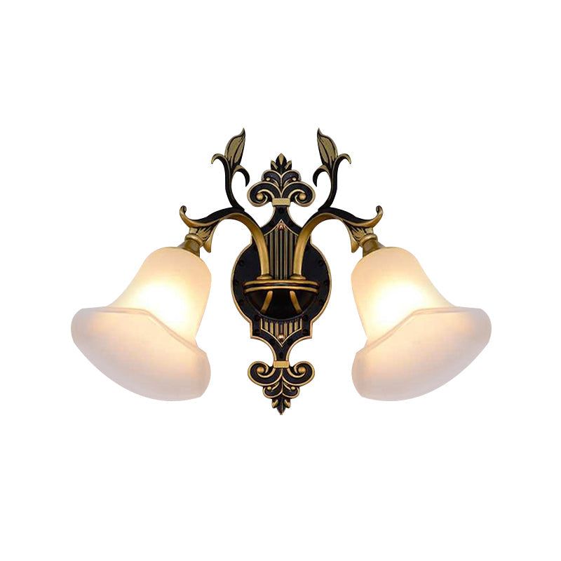 Rynx | Frosted Glass Golden Wall Lamp Flower 1/2-Light Modern Wall Mount Fixture with Curved Arm for Hall