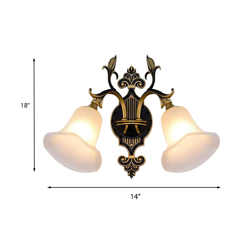 Rynx | Frosted Glass Golden Wall Lamp Flower 1/2-Light Modern Wall Mount Fixture with Curved Arm for Hall