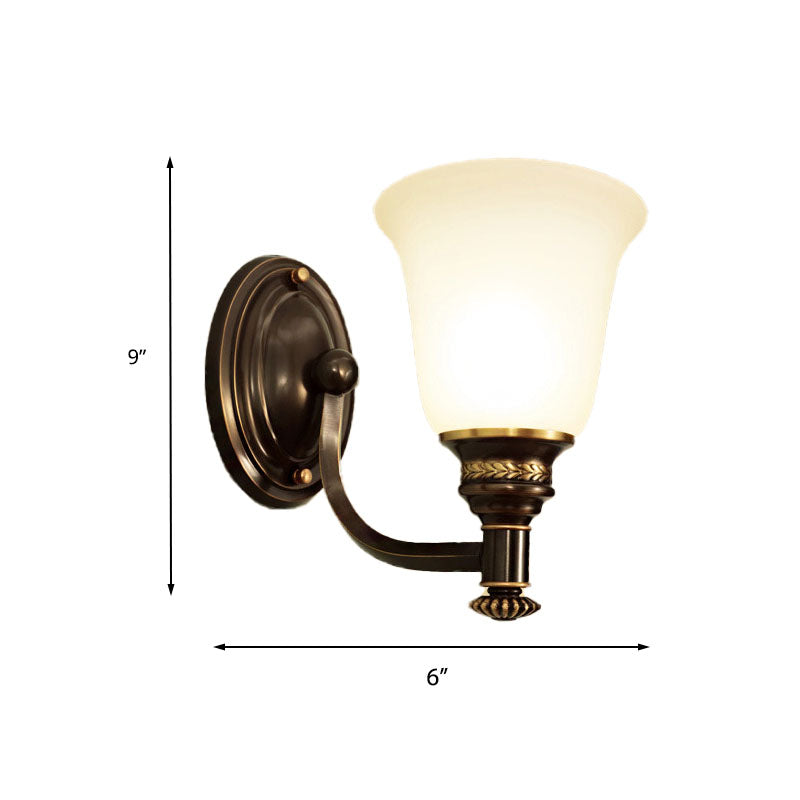 Rynx | Retro Flared Wall Light 1/2-Light White Glass Wall-Mounted Lamp with Metal Curved Arm in Black-Gold