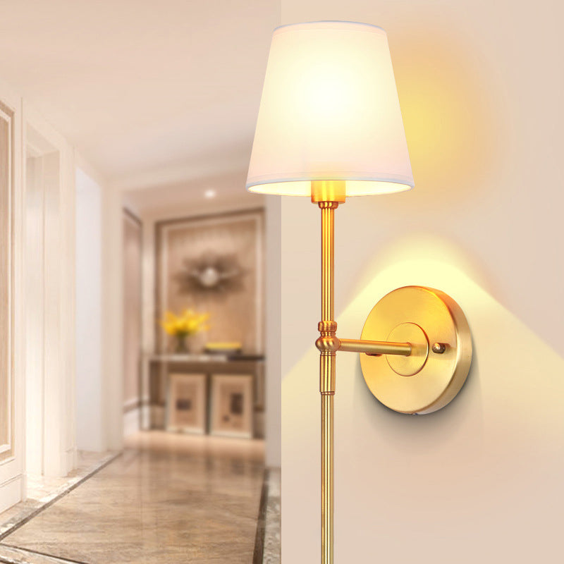 Rynx | Bucket Shadow Fabric Wall Mount Light Traditional Hall Wall Light Fixture in Brass