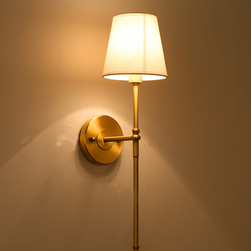 Rynx | Bucket Shadow Fabric Wall Mount Light Traditional Hall Wall Light Fixture in Brass