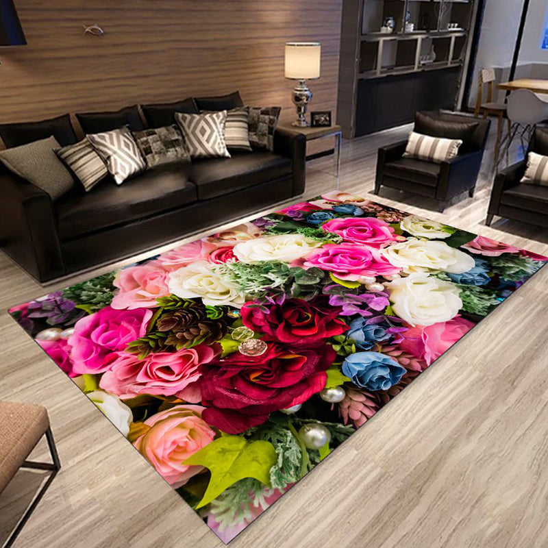 Rynx | Multicolored trendy rug, polypropylene, floral printed rug with non-slip backing, pet-friendly rug for the living room