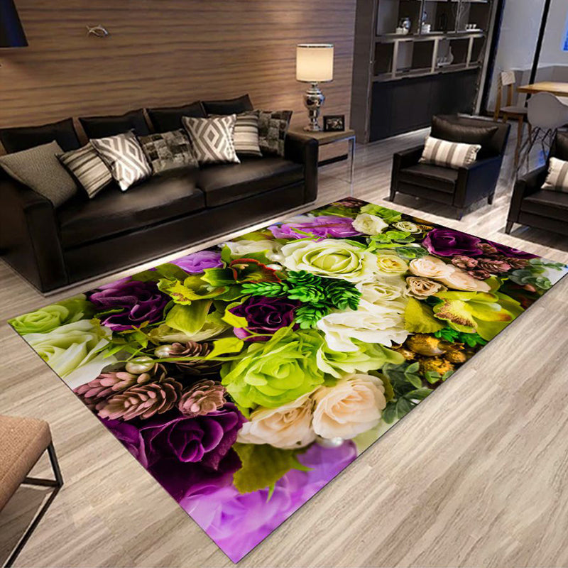 Rynx | Multicolored trendy rug, polypropylene, floral printed rug with non-slip backing, pet-friendly rug for the living room