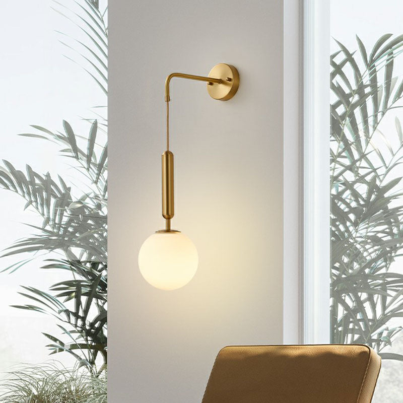 Rynx | Gold Finish Mini Globe Wall Light Sconces Minimalism 1-Bulb Cream Glass Wall Lighting