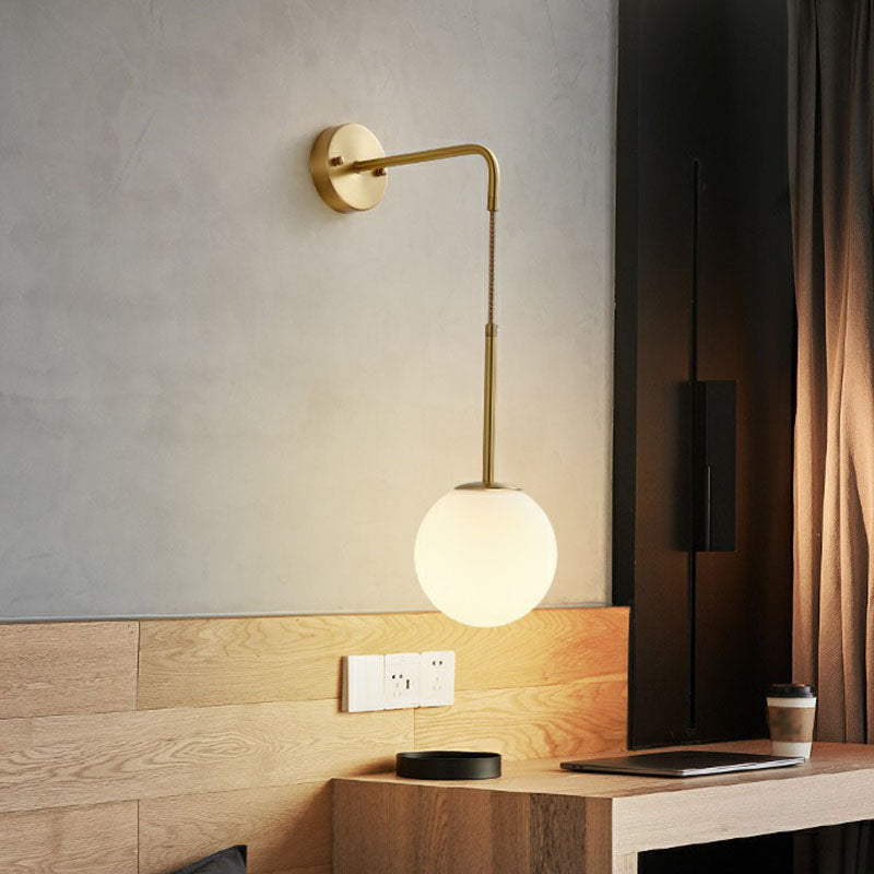 Rynx | Gold Finish Mini Globe Wall Light Sconces Minimalism 1-Bulb Cream Glass Wall Lighting