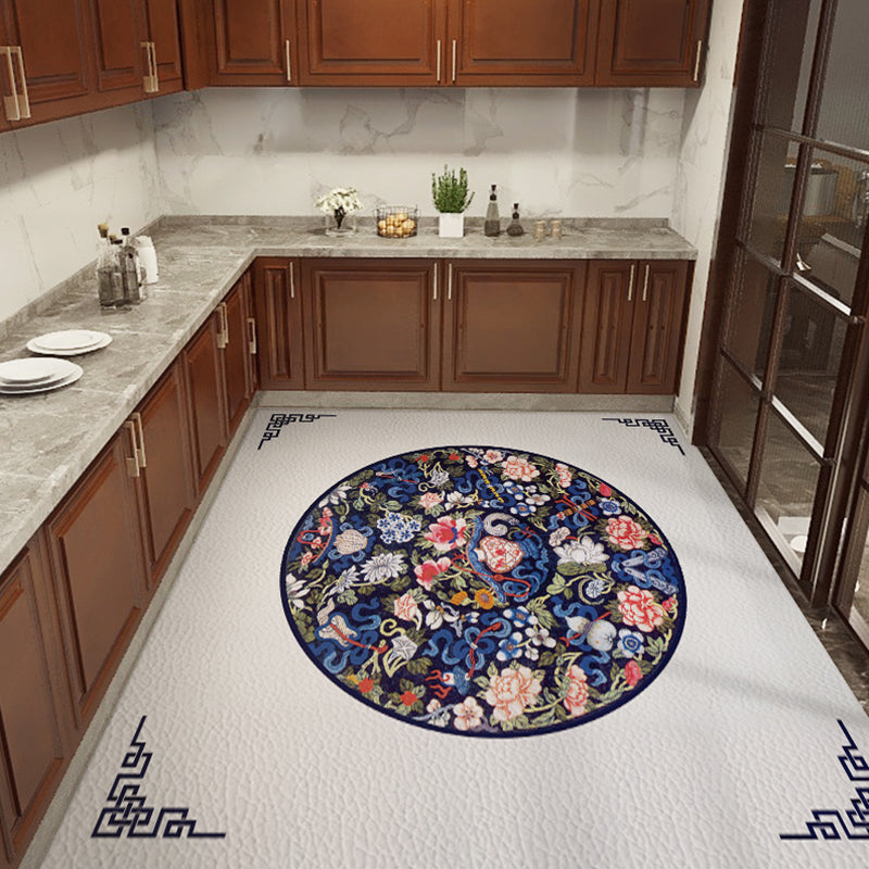 Rynx | Classical Printed Rug Multi Color Oriental Rug PU Leather Stain Resistant Easy Care Anti-Slip Rug for Kitchen