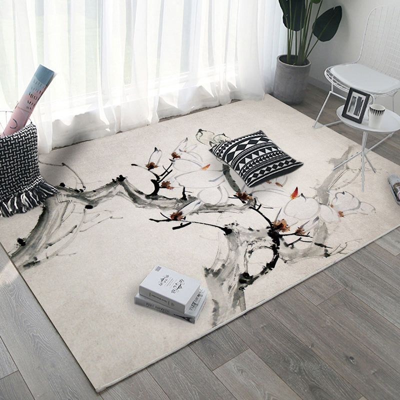 Rynx | Oriental Home Rug Multi Colored Ink Painting Flower Rug Polyester Washable Non-Slip Pet-Friendly Rug