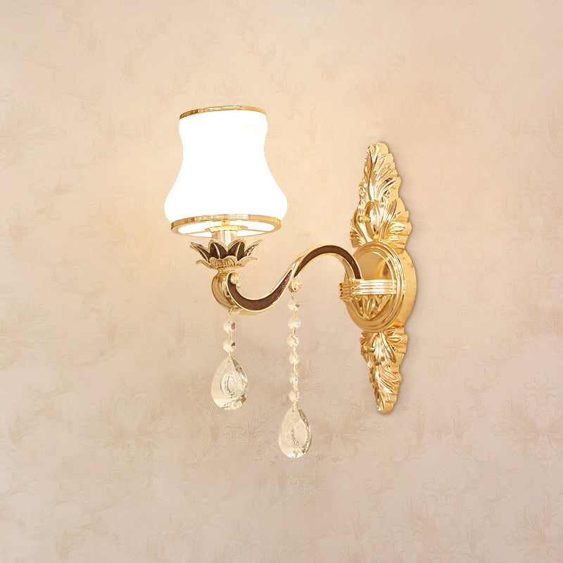 Rynx | Wall Lighting Wall Lamp Classic Engraved Arm Metal Wall Mount Light with White Glass Shade