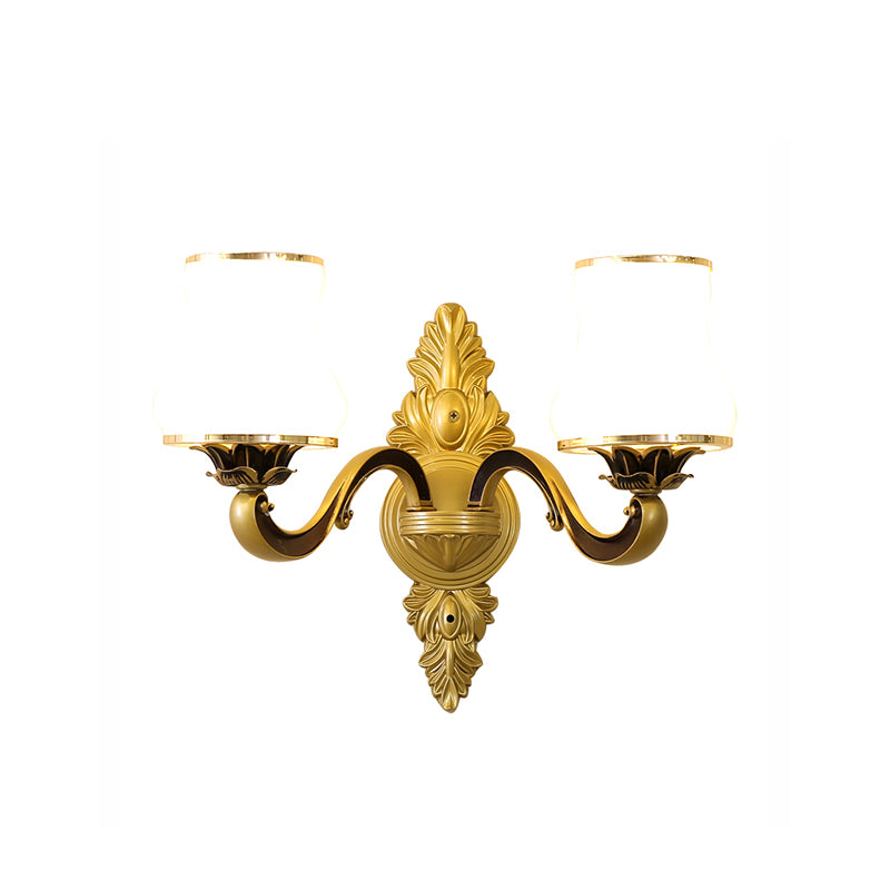 Rynx | Wall Lighting Wall Lamp Classic Engraved Arm Metal Wall Mount Light with White Glass Shade