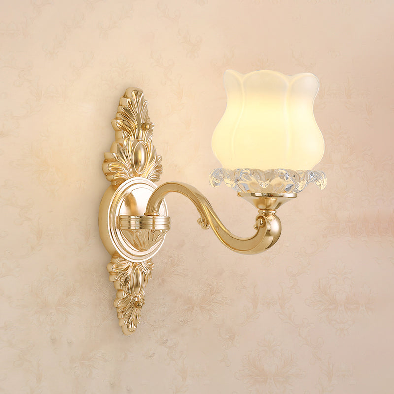 Rynx | Wall Lighting Wall Lamp Classic Engraved Arm Metal Wall Mount Light with White Glass Shade