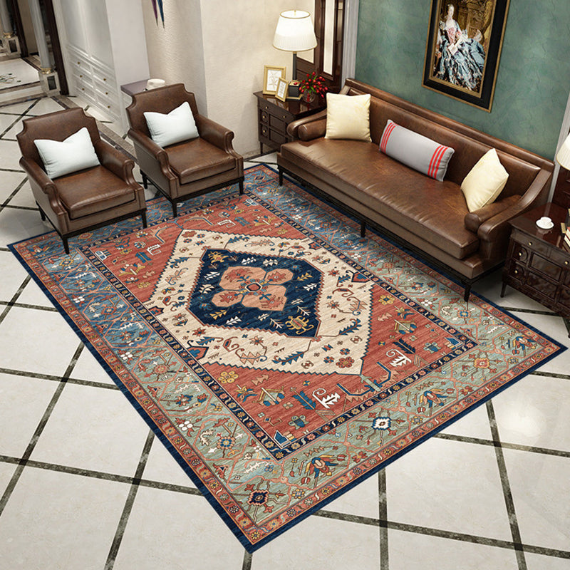 Rynx | Multicolored Retro Rug Polyester Geometric Indoor Rug Non-Slip Back Pet-Friendly Low-Maintenance Rug for Room