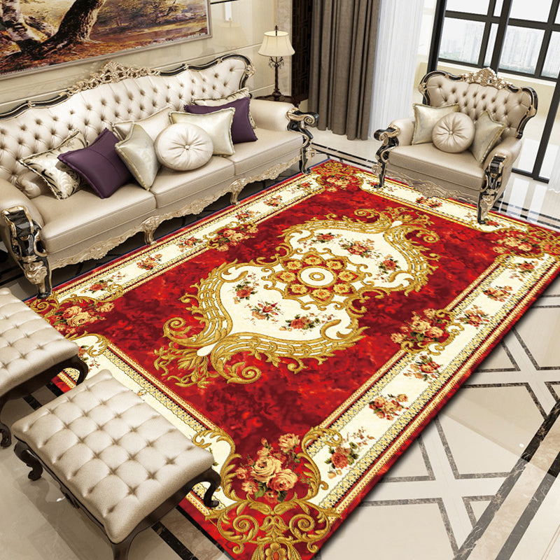 Rynx | Retro Floral Printed Rug Multicolor Synthetic Rug Non-Slip Back Machine Washable Indoor Rug for the Living Room