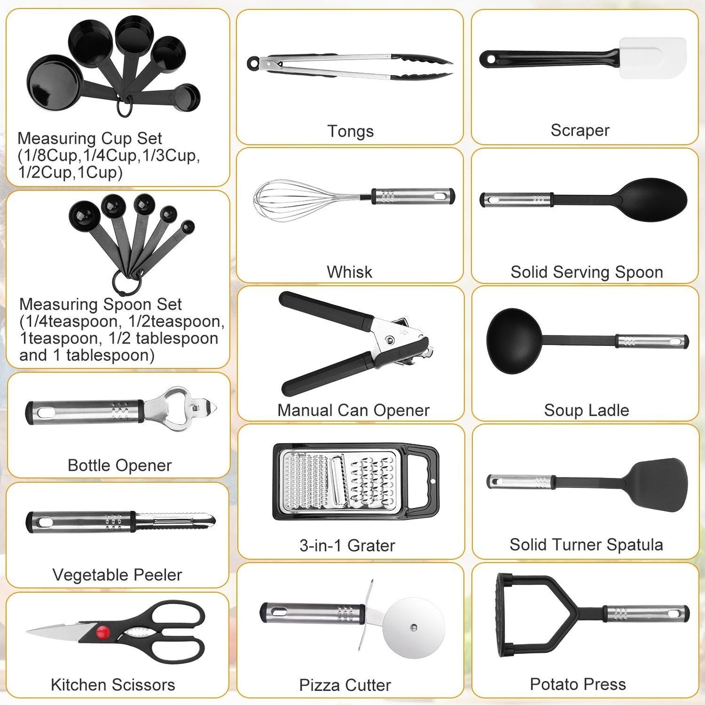 Rynx | 23-piece set: Kitchen Utensil Set Stainless Steel Nylon