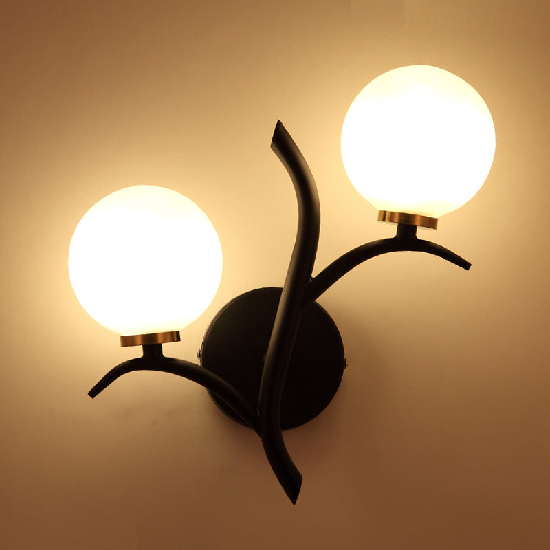 Rynx | 2 Lamps White Glass Wall Lamp Modern Gold/Black Globe Dining Table Wall Light with Branch-shaped Arm