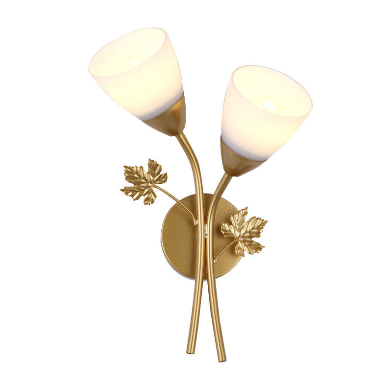 Rynx | Frosted Glass Bowl Sconce Contemporary 1/2-Light Hallway Wall Mounted Light with Leaf-Shaped Decoration in Black/Gold