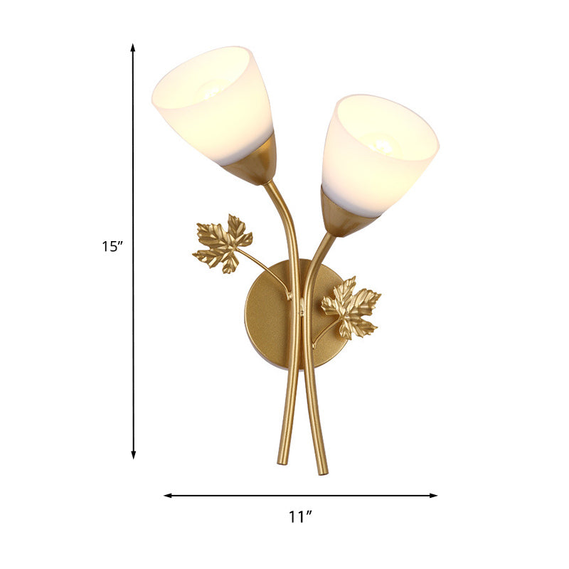 Rynx | Frosted Glass Bowl Sconce Contemporary 1/2-Light Hallway Wall Mounted Light with Leaf-Shaped Decoration in Black/Gold