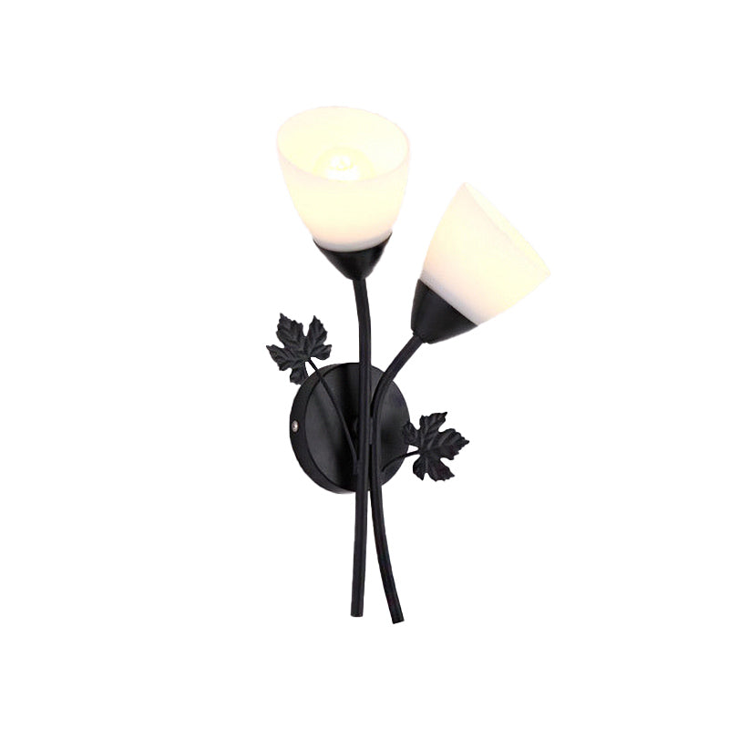 Rynx | Frosted Glass Bowl Sconce Contemporary 1/2-Light Hallway Wall Mounted Light with Leaf-Shaped Decoration in Black/Gold