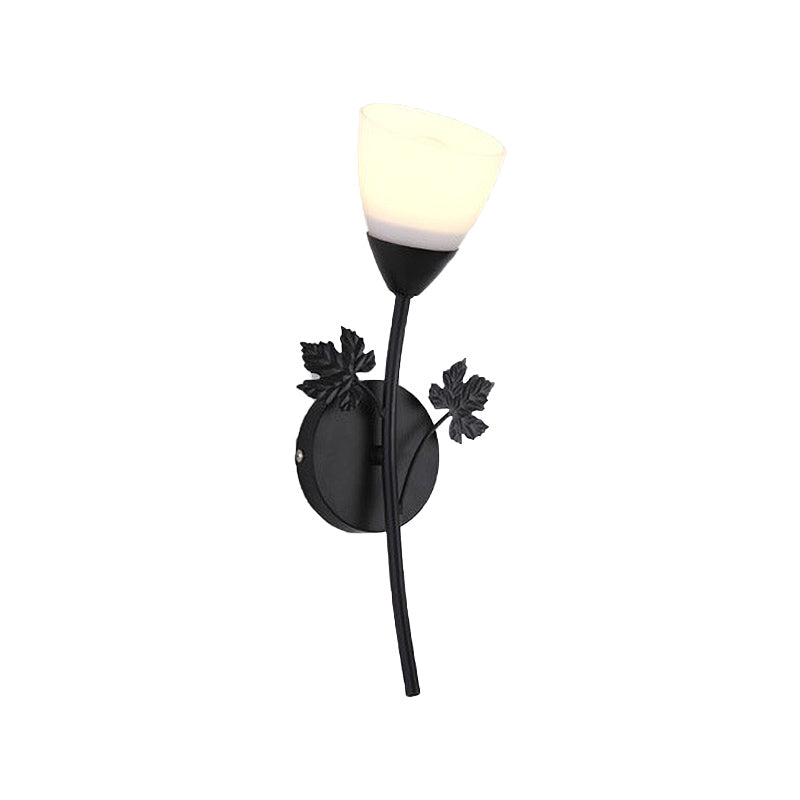 Rynx | Frosted Glass Bowl Sconce Contemporary 1/2-Light Hallway Wall Mounted Light with Leaf-Shaped Decoration in Black/Gold