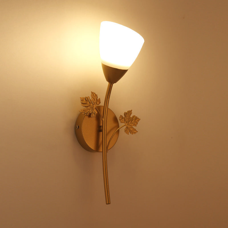 Rynx | Frosted Glass Bowl Sconce Contemporary 1/2-Light Hallway Wall Mounted Light with Leaf-Shaped Decoration in Black/Gold