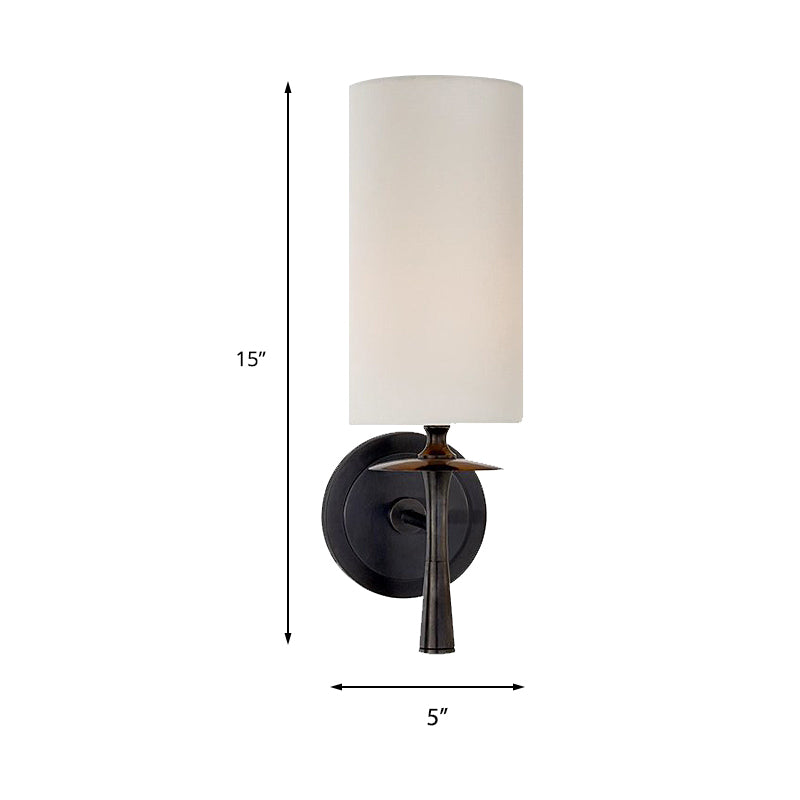 Rynx | Black/Brass 1 Head Wall Mounted Light Traditional Fabric Cylinder Shade Wall Lamp for Living Room