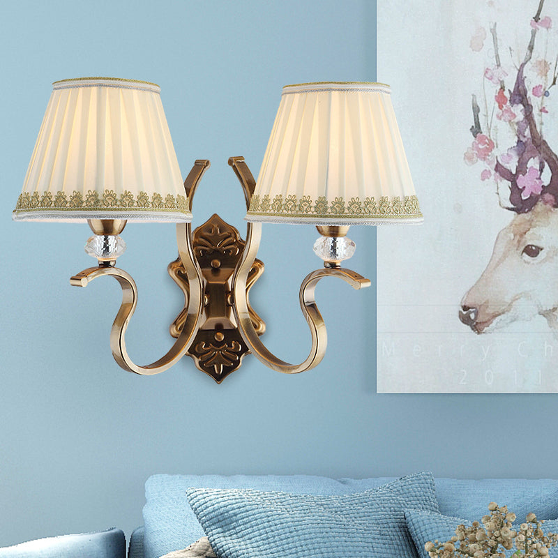 Rynx | Gold folded umbrella wall sconce Traditional fabric 1/2-bulb living room wall mounted light with crystal accent
