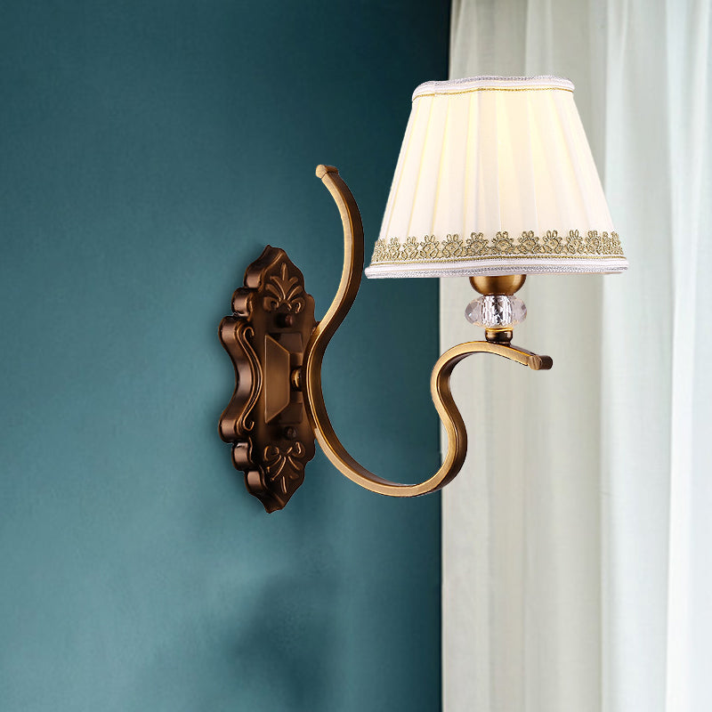 Rynx | Gold folded umbrella wall sconce Traditional fabric 1/2-bulb living room wall mounted light with crystal accent