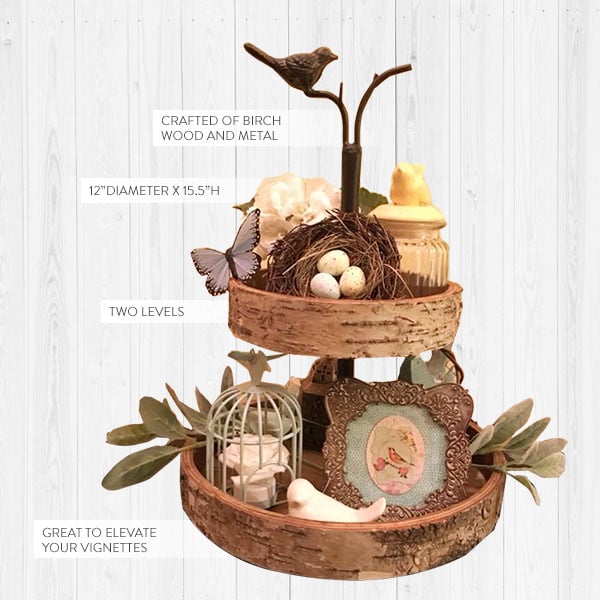 Rynx | Bird and Birch Wood Two-Tier Tray